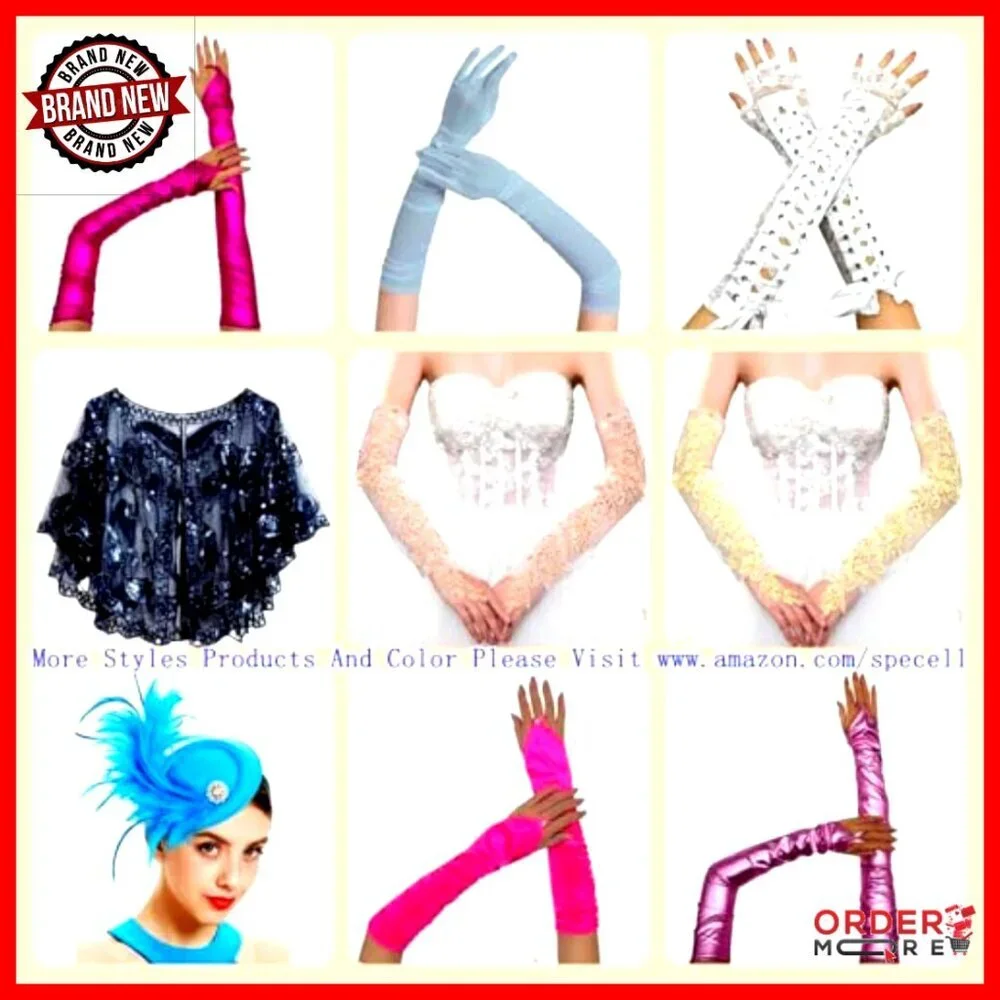 Long Elbow Length Fingerless Lace Gloves Rhinestone Wedding Party Prom